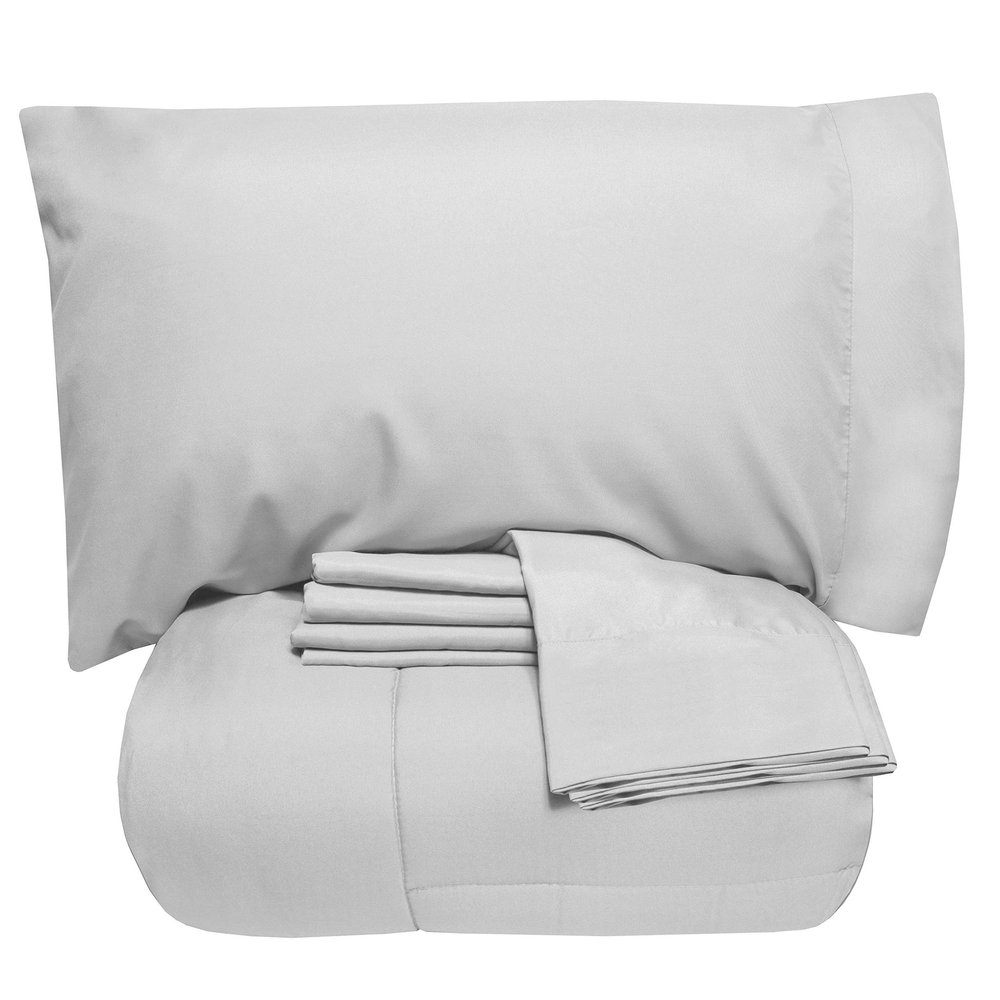 7 PCS Bed-in-A-Bag Package 100% Organic Cotton 600 Thread Counts Best Collection of Bedding Set-1 Comforter,1 Fitted Sheet Upto 18" DP,1 Flat Sheet,4 Pillow Cases Queen/Full - Silver