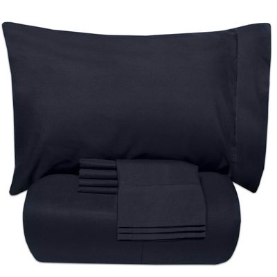 7 PCS Bed-in-A-Bag Package 100% Organic Cotton 600 Thread Counts Best Collection of Bedding Set-1 Comforter,1 Fitted Sheet Upto 18" DP,1 Flat Sheet,4 Pillow Cases Queen/Full - Navy Blue