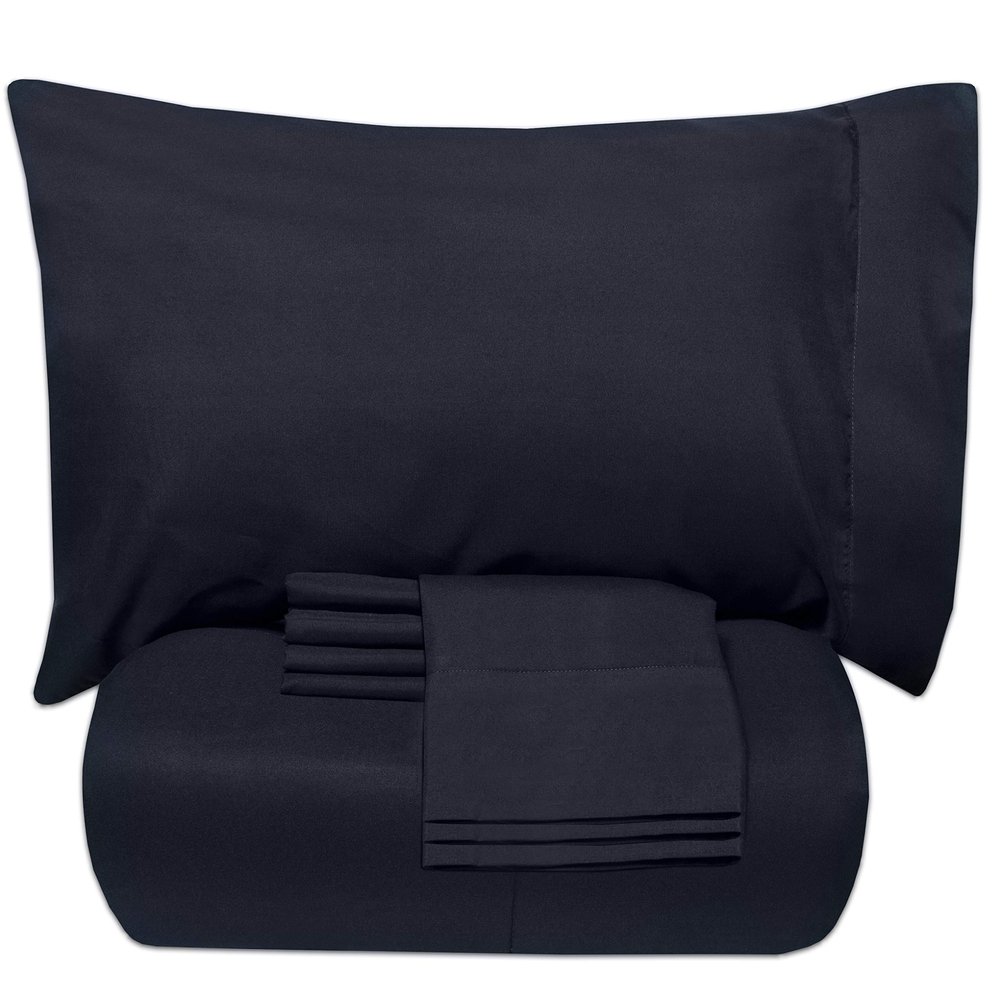 7 PCS Bed-in-A-Bag Package 100% Organic Cotton 600 Thread Counts Best Collection of Bedding Set-1 Comforter,1 Fitted Sheet Upto 18" DP,1 Flat Sheet,4 Pillow Cases Queen/Full - Navy Blue