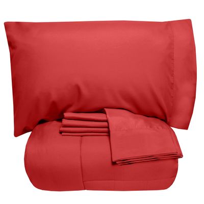 7 PCS Bed-in-A-Bag Package 100% Organic Cotton 600 Thread Counts Best Collection of Bedding Set-1 Comforter,1 Fitted Sheet Upto 18" DP,1 Flat Sheet,4 Pillow Cases Twin/Twin XL - Red
