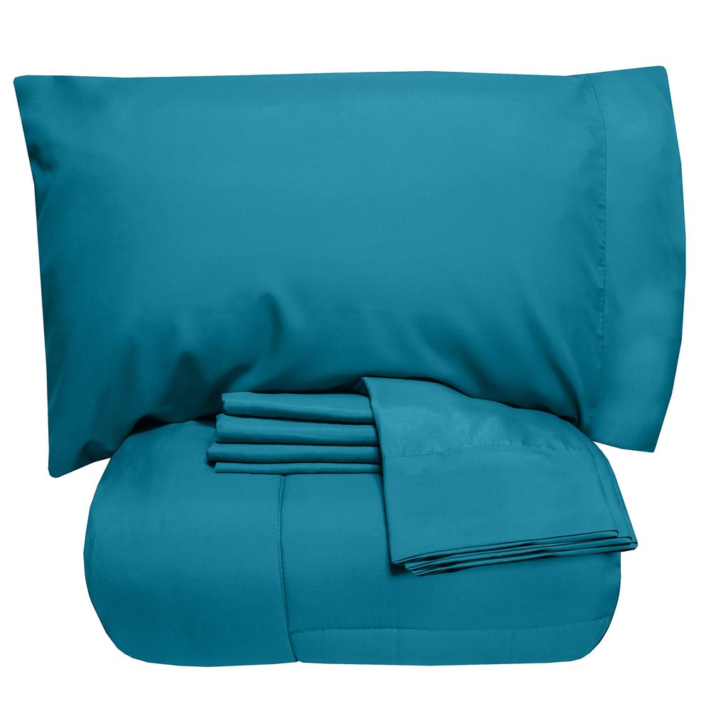 7 PCS Bed-in-A-Bag Package 100% Organic Cotton 600 Thread Counts Best Collection of Bedding Set-1 Comforter,1 Fitted Sheet Upto 18" DP,1 Flat Sheet,4 Pillow Cases Oversized Queen - Teal