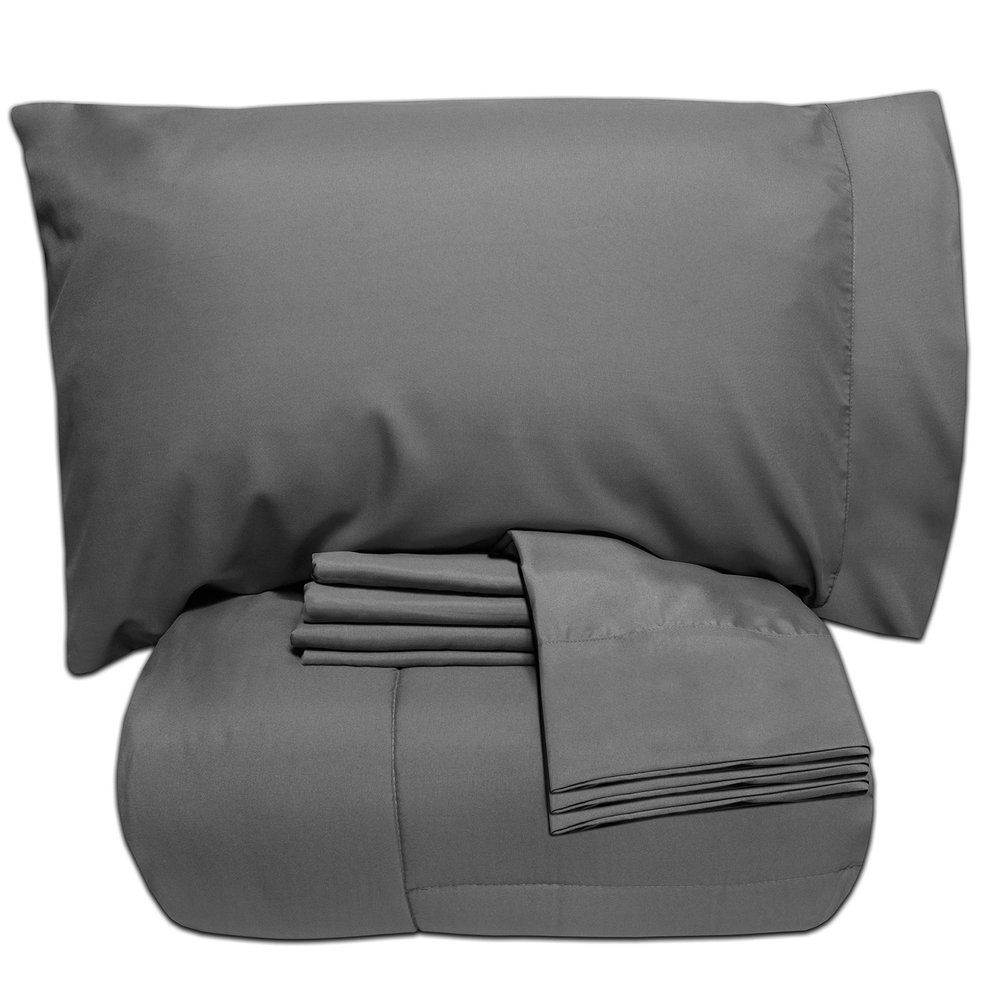 7 PCS Bed-in-A-Bag Package 100% Organic Cotton 600 Thread Counts Best Collection of Bedding Set-1 Comforter,1 Fitted Sheet Upto 18" DP,1 Flat Sheet,4 Pillow Cases Cal-King/King - Gray