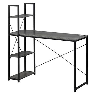 Convenience Concepts Desigsn2Go Office Workstation Desk with USB Ports & AC Outlets 44.25" - Modern Writing Accent with Charging Station & Storage Shelves for Dorm Room & Home Study, Charcoal Gray