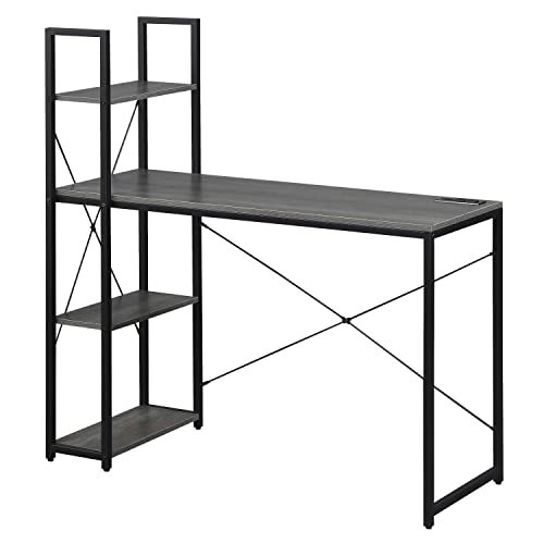Convenience Concepts Desigsn2Go Office Workstation Desk with USB Ports & AC Outlets 44.25" - Modern Writing Accent with Charging Station & Storage Shelves for Dorm Room & Home Study, Charcoal Gray