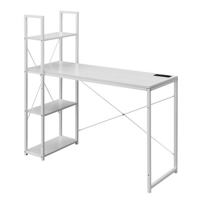 Convenience Concepts Desigsn2Go Office Workstation Desk with USB Ports & AC Outlets 44.25" - Modern Writing Accent with Charging Station & Storage Shelves for Dorm Room, Home Study, & Den, White