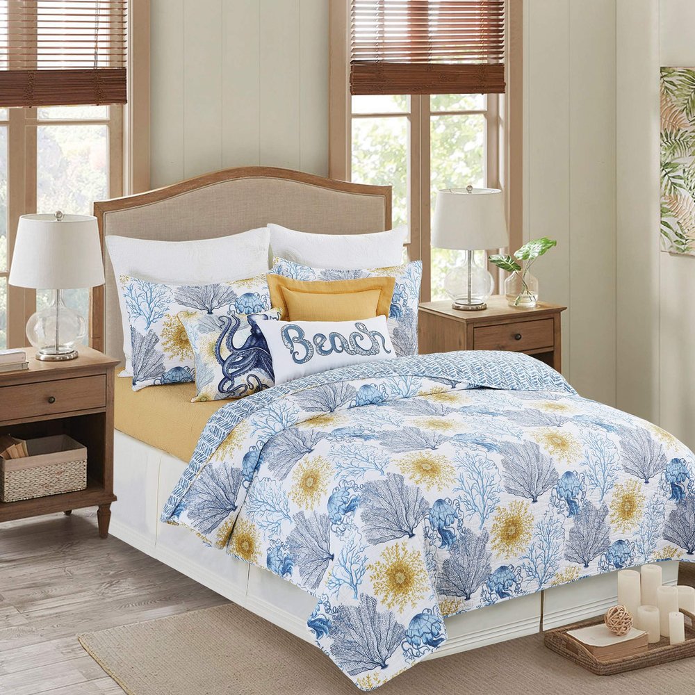 C&F Home Monterey Mist Twin Bedspread Cotton Machine Washable Soft Cozy for Couch Sofa Bed 80" x 110" Blue