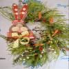 Easter Sisal Bunny Floral Wreath with Carrots Wildflowers, Orange Pink Yellow Springtime Wreath, Easter Door Decor, Bunny Door Decor, view 2
