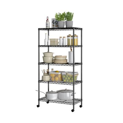 Seville Classics Solid Steel Wire Shelving Storage Unit Adjustable Shelves Organizer Rack, for Home, Kitchen, Office, Garage, Bedroom, Closet, Black, 5-Tier, 30" W x 14" D (New Model)