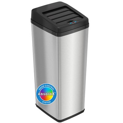 iTouchless 14 Gallon Slide Open Lid Kitchen Trash Can with, Motion Sensor Stainless Steel Rectangular Trashcan for Home Office Garage Work Bedroom Living Room Large Capacity Slim Wastebasket, Silver
