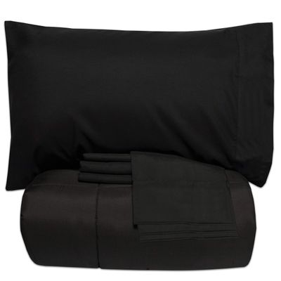 7 PCS Bed-in-A-Bag Package 100% Organic Cotton 600 Thread Counts Best Collection of Bedding Set-1 Comforter,1 Fitted Sheet Upto 18" DP,1 Flat Sheet,4 Pillow Cases Queen/Full - Black