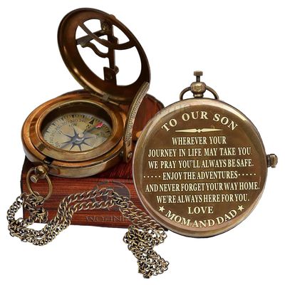 WOANIN Personalized Compass,Gift for Husband,Son,to My Man, to Our Son,to My Fianc,Dad,Boyfriend,for Customized Compass (Our Son- Mom and Dad)