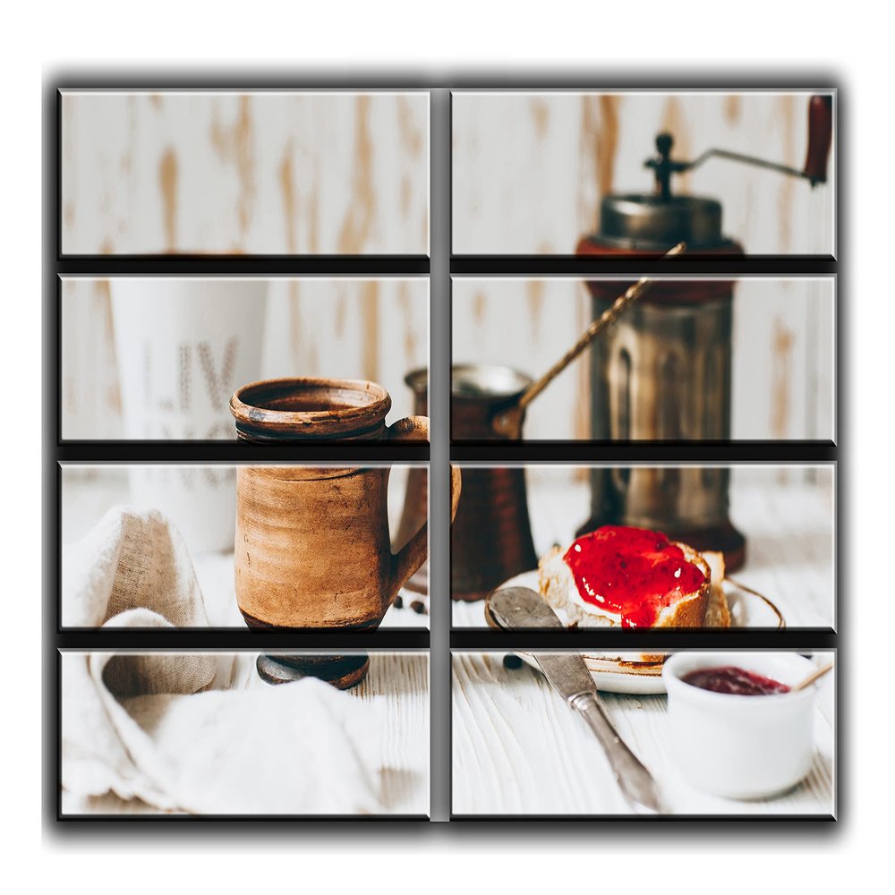 8 Huge Piece Turkish Coffee Wall Art Decor Picture Painting Poster Print on Canvas Panels Pieces - Food and Cooking Theme Wall Decoration Set - Sweet Toast Wall Picture for Kitchen Dining Room
