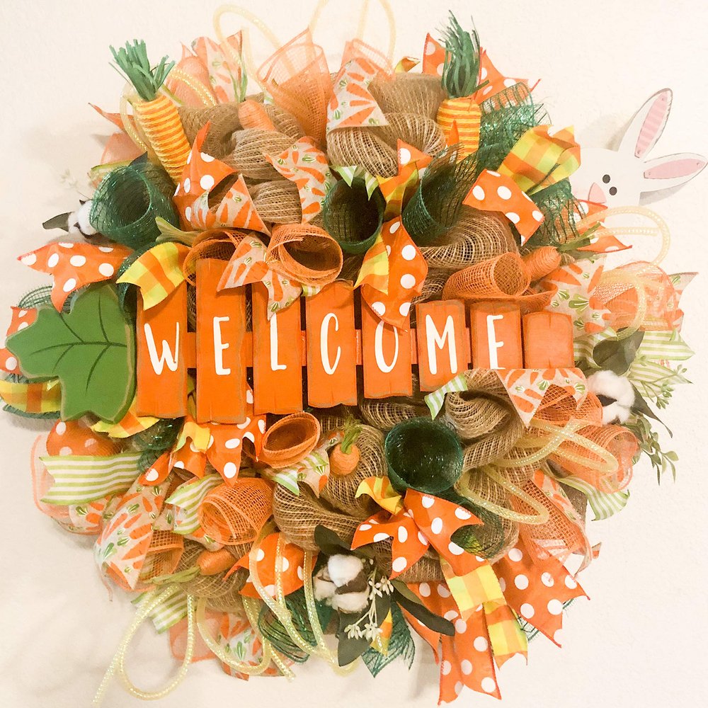 Easter wreath, Handmade wreath, deco mesh
