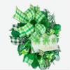 18x18x6 Artisan St Patrick's Day Wreath, Made with Clover Ribbon & Weather Resistant Deco Mesh. view 3