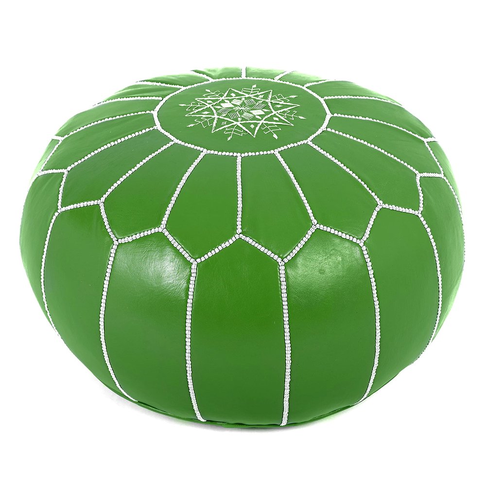 Marrakesh Gallery Genuine Leather Round Pouf Unstuffed - Moroccan Ottoman Footstool, Footrest Cover - Boho Decor - Bohemian Living Room, Bedroom, Kids Room, Gift & Wedding