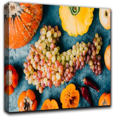 Autumn Fruits Wall Art Decor Picture Painting Poster Print on Canvas Panels Pieces - Food and Cooking Theme Wall Decoration Set - Flatlay Vegetables Wall Picture for Kitchen 20 by 30 in