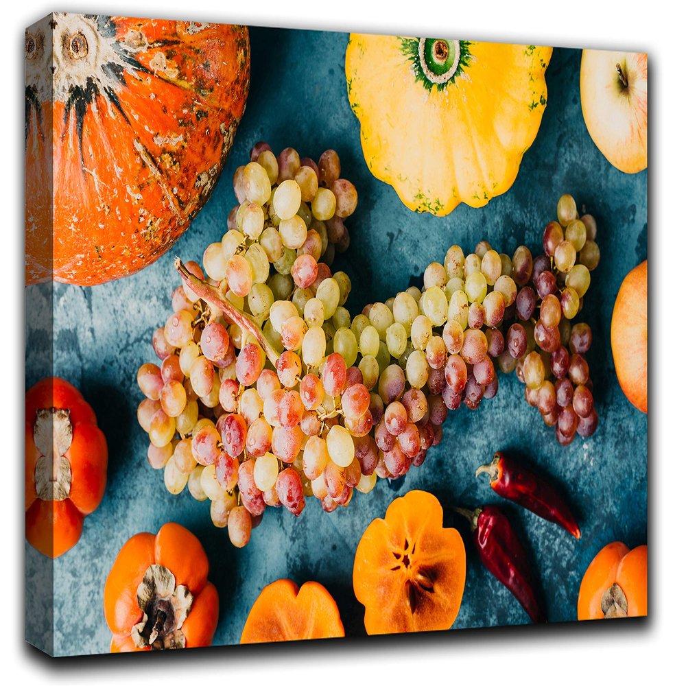 Autumn Fruits Wall Art Decor Picture Painting Poster Print on Canvas Panels Pieces - Food and Cooking Theme Wall Decoration Set - Flatlay Vegetables Wall Picture for Kitchen 20 by 30 in