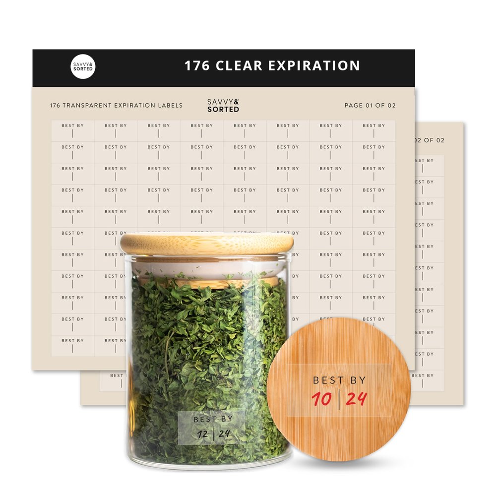 Clear Expiration Date Labels, 176 Waterproof Food Labels for Pantry Containers, Kitchen Freshness, Use by Meal Prep Best Write On Stickers