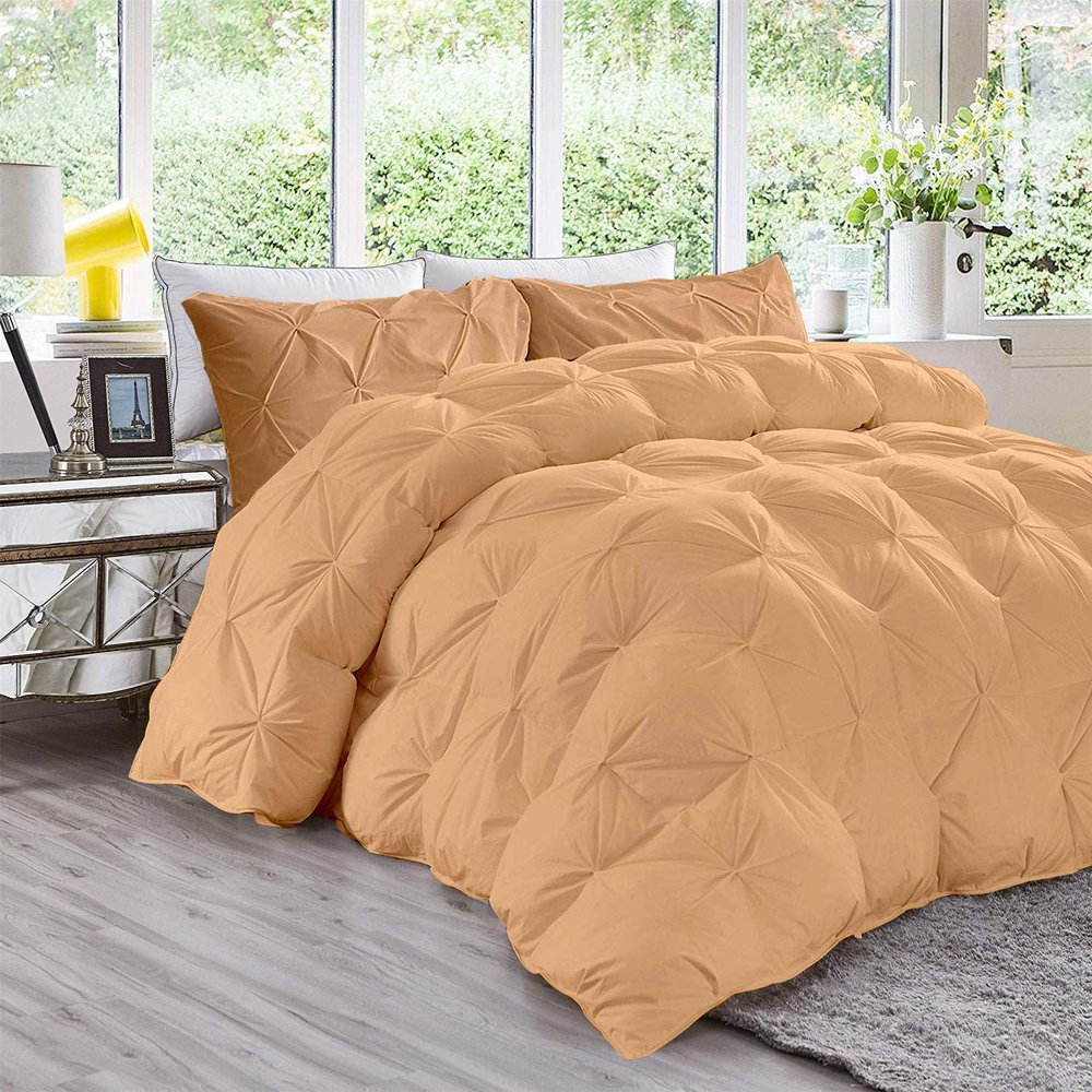 1 Pc Pinch Pleated Comforter with 2 Pillow Shams 100% Egyption Cotton 500 GSM Ultra Soft, Fluffy, Lightweight Comforter for All Season Twin XL Size|Peach |3 PC-Pinch Pleat Comforter Set