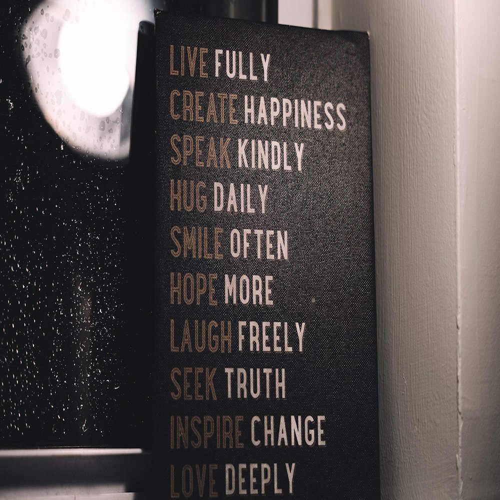 Iconic Arts Laminated 42x24 Poster: Live Fully Create Happiness Speak Kindly Hug Daily Smile Often Hope More Laugh Freely Seek Truth Inspire Change Love Deeply 4k 5k hd Inspirational HD