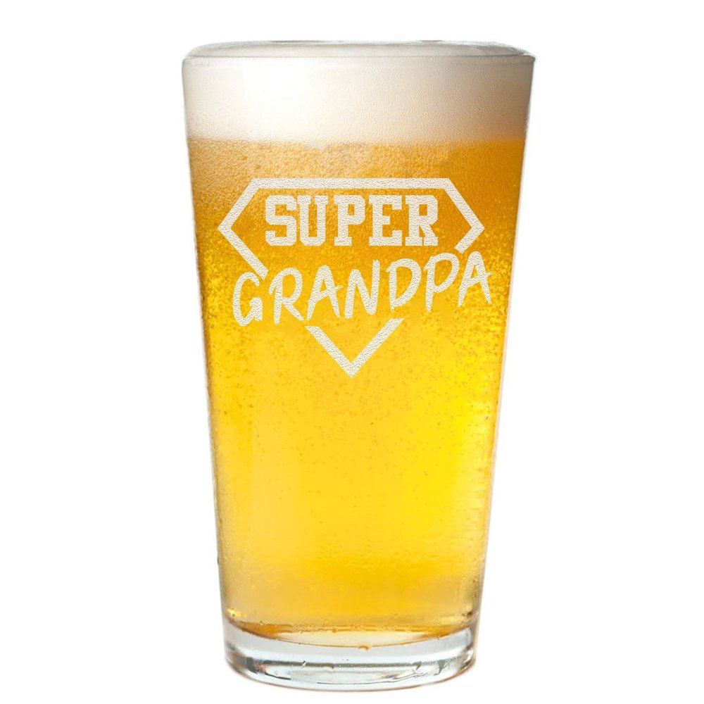 Veracco Super Grandpa Funny Birthday Gift Fathers Day For Dad Grandpa Stepdad Pint Beer Glass (Clear)