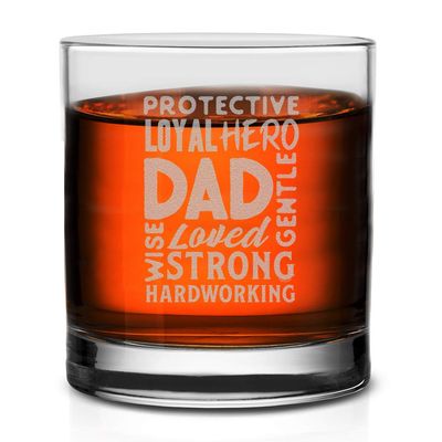 Veracco Dad Wolds Cloud Protective Loyal Hero Wise Loved Strong Gentle Hardworking Whiskey Glass Funny Birthday Gifts Fathers Day Birthday Gifts For New Dad Daddy Stepdad (Clear)