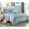 5 Piece Traditional Floral Geometric Quilted Bedspread King Size Set with Two Decorative Pillows - French Country Designer Extra Softness Comfort Reversible Aqua Blue Quilt Coverlet Set view 1