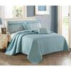 5 Piece Traditional Floral Geometric Quilted Bedspread King Size Set with Two Decorative Pillows - French Country Designer Extra Softness Comfort Reversible Aqua Blue Quilt Coverlet Set view 2