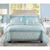 5 Piece Traditional Floral Geometric Quilted Bedspread King Size Set with Two Decorative Pillows - French Country Designer Extra Softness Comfort Reversible Aqua Blue Quilt Coverlet Set view 3