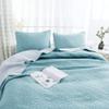 3 Piece Modern Designer Oversize Cotton Quilt Coverlet Queen Size Set - Luxury Super Soft Bedding Set with Matching Shams - Cube Geometric Design Reversible Lightweight Warmth Teal Quilt Set, Blue view 3