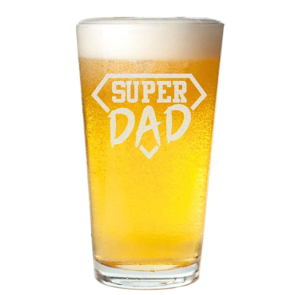 Veracco Super Dad Funny Birthday Gift Fathers Day For Dad Grandpa Stepdad Pint Beer Glass (Clear)