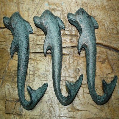 Antiques Vintage/Hooks Cast Iron/Coat Hook/Locker Rooms/Kitchens 6 Cast Iron Antique Style Dolphin Coat Hooks Hook Rack Towel Nautical Beach