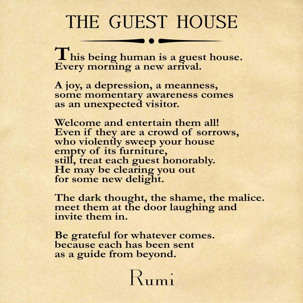 Rumi - The Guest House, Rumi Poetry Room Decor / Rumi Quote The Guest House Poem by Rumi, Inspirational Art for Home Decor / Inspiring Poem Guest House Decor Bedroom Decor / Wall Decor Living Room (61cm x 91cm, Vintage)