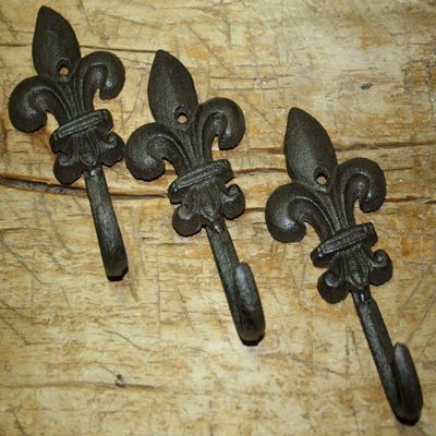Antiques Vintage/Hooks Cast Iron/Coat Hook/Locker Rooms/Kitchens 36 Cast Iron Antique Style Rustic Fleur De Lis Coat Hooks Hat Hook Rack Towel #6