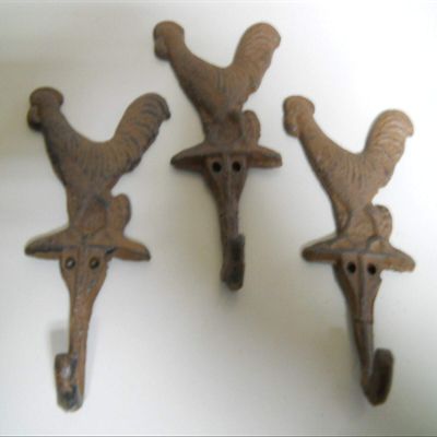 Antiques Vintage/Hooks Cast Iron/Coat Hook/Locker Rooms/Kitchens 12 Cast Iron Rooster Towel Hanger Coat Hat Hooks, Key Rack Hen Hook Chicken