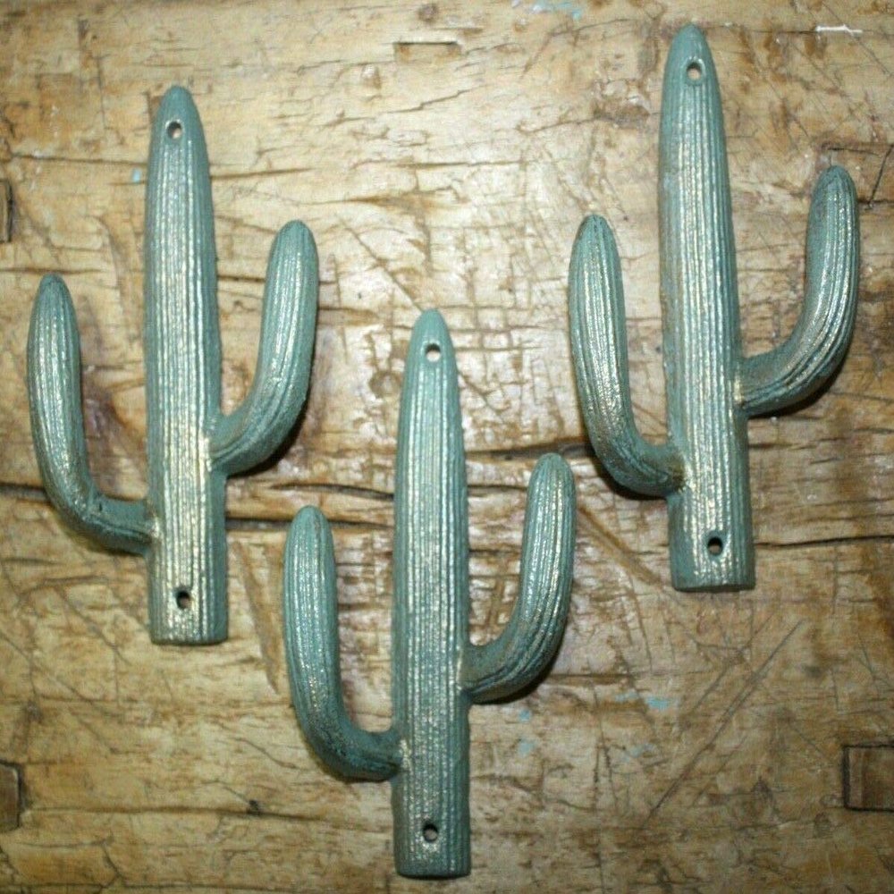 Antiques Vintage/Hooks Cast Iron/Coat Hook/Locker Rooms/Kitchens 3 Cast Iron Antique Style Cactus Coat Hooks Hat Hook Rack Towel Garden Saguaro