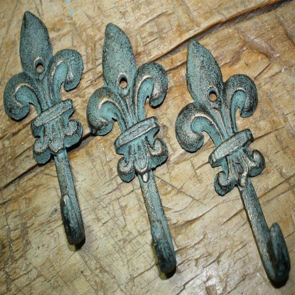 Antiques Vintage/Hooks Cast Iron/Coat Hook/Locker Rooms/Kitchens 36 Cast Iron Antique Style Rustic Fleur De Lis Coat Hooks Hat Hook Rack Towel #6