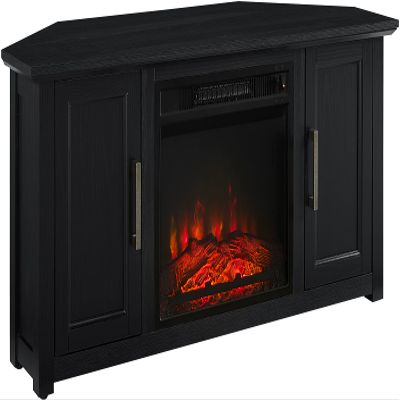 Crosley Furniture Camden Corner Fireplace TV Stand for 50+ inch TVs, Entertainment Center with Storage Shelves, Black