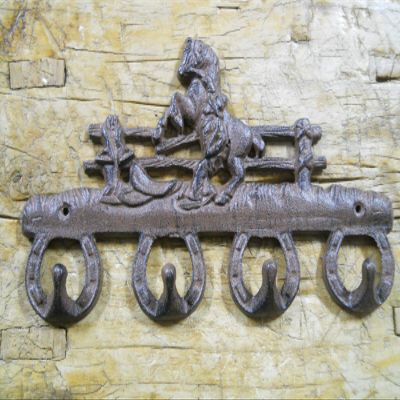 Antiques Vintage/Hooks Cast Iron/Coat Hook/Locker Rooms/Kitchens Cast Iron Bronco Horse Towel Coat Hooks Hat Hook Key Rack Cowboy Saddle Brown