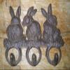 Antiques Vintage/Hooks Cast Iron/Coat Hook/Locker Rooms/Kitchens Cast Iron Bunny Towel Coat Hooks, Hat Hook, Key Rack Garden Rabbit Brown view 1