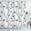 Ambesonne Leaf Shower Curtain, Branches in The Fall Trees Stem Twig Last Few Leafage Minimalistic Design Art, Cloth Fabric Bathroom Decor Set with Hooks, 69" W x 75" L, Coconut Black view 1