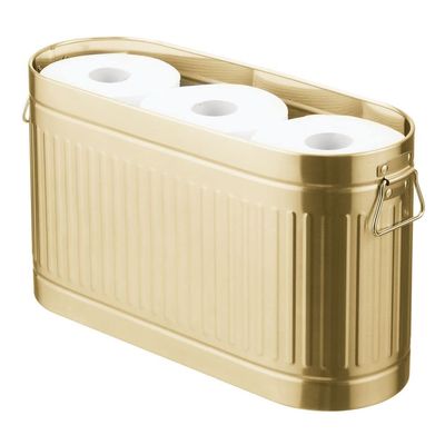 mDesign Large Steel Free Standing Toilet Paper Organizer, 6-Roll Tissue Storage Holder Container for Bathroom Floor, Fits Under Sink, Vanity, Shelf, In Cabinet, or Corner Oscar Collection - Soft Brass