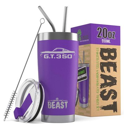 1965 1966 Shelby GT350 Mustang Beast 20 oz Stainless Steel Insulated Tumbler w/Lid, 2 Straws, Brush and Gift Box purple