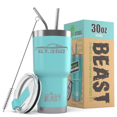1965 1966 Shelby GT350 Mustang Beast 30 oz Stainless Steel Insulated Tumbler w/Lid, 2 Straws, Brush and Gift Box aqua