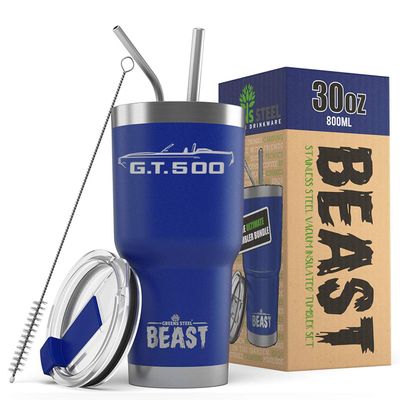 1969 1970 Shelby GT500 Mustang Convertible Beast 30 oz Stainless Steel Insulated Tumbler w/Lid, 2 Straws, Brush and Gift Box royal