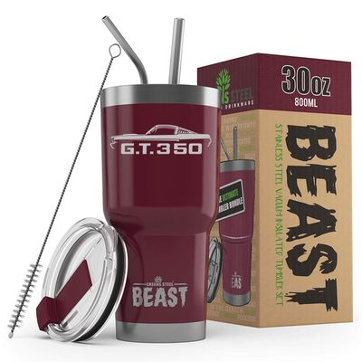 1965 1966 Shelby GT350 Mustang Beast 30 oz Stainless Steel Insulated Tumbler w/Lid, 2 Straws, Brush and Gift Box maroon