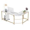 Teraves Reversible L Shaped Desk White - 66.1" Corner Gaming Computer Desk, Office Workstation Modern Home Study Writing Table, Marble Gold view 1