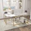 Teraves Reversible L Shaped Desk White - 66.1" Corner Gaming Computer Desk, Office Workstation Modern Home Study Writing Table, Marble Gold view 2