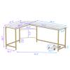 Teraves Reversible L Shaped Desk White - 66.1" Corner Gaming Computer Desk, Office Workstation Modern Home Study Writing Table, Marble Gold view 3