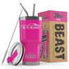 1969 1970 Shelby GT500 Mustang Fastback 30 oz Stainless Steel Insulated Tumbler w/Lid, 2 Straws, Brush and Gift Box hotpink